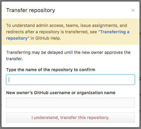 GitHub Transfer Modal Dialog